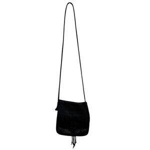 Vent Sauvage Black Leather Crossbody Bag With Floral Accent Tassel & Adjustable